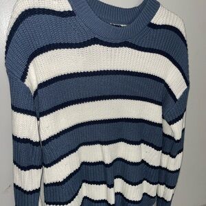 SO Women's Navy and White Striped Sweater